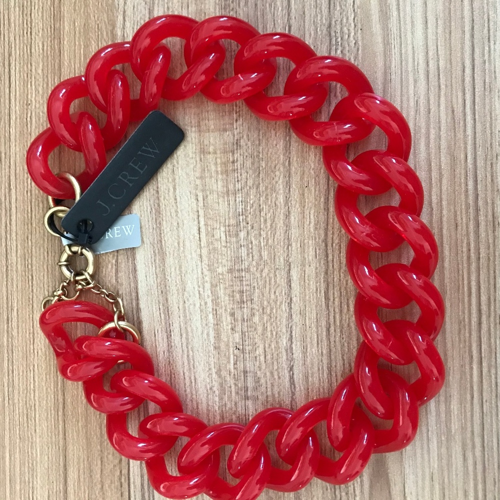 J Crew Red Resin Link Necklace